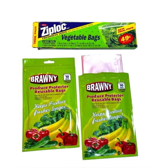 Brawny Produce Protector Reusable Bags & Ziplock vegetable bags vintage - Picture 1 of 2
